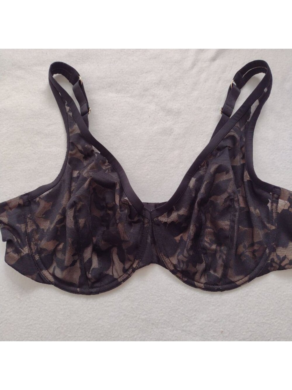 Third Love Unlined Foliage Perfect Coverage Bra 40D Black Nude Mesh Supportive